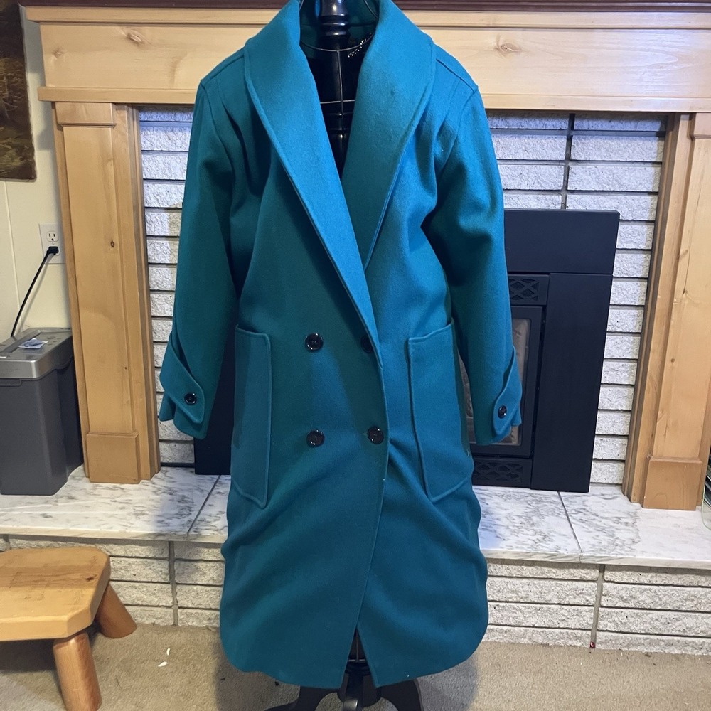 Vintage Britanny Originals‎ Women's Teal 100% Wool Coat Large/XL USA Made